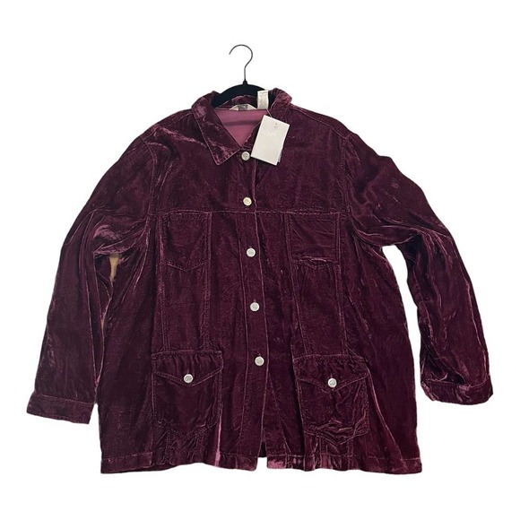 J.Jill Jackets & Blazers - J Jill Womens Crushed Velvet Button Up Blazer Jacket Size 16W New Aubergine